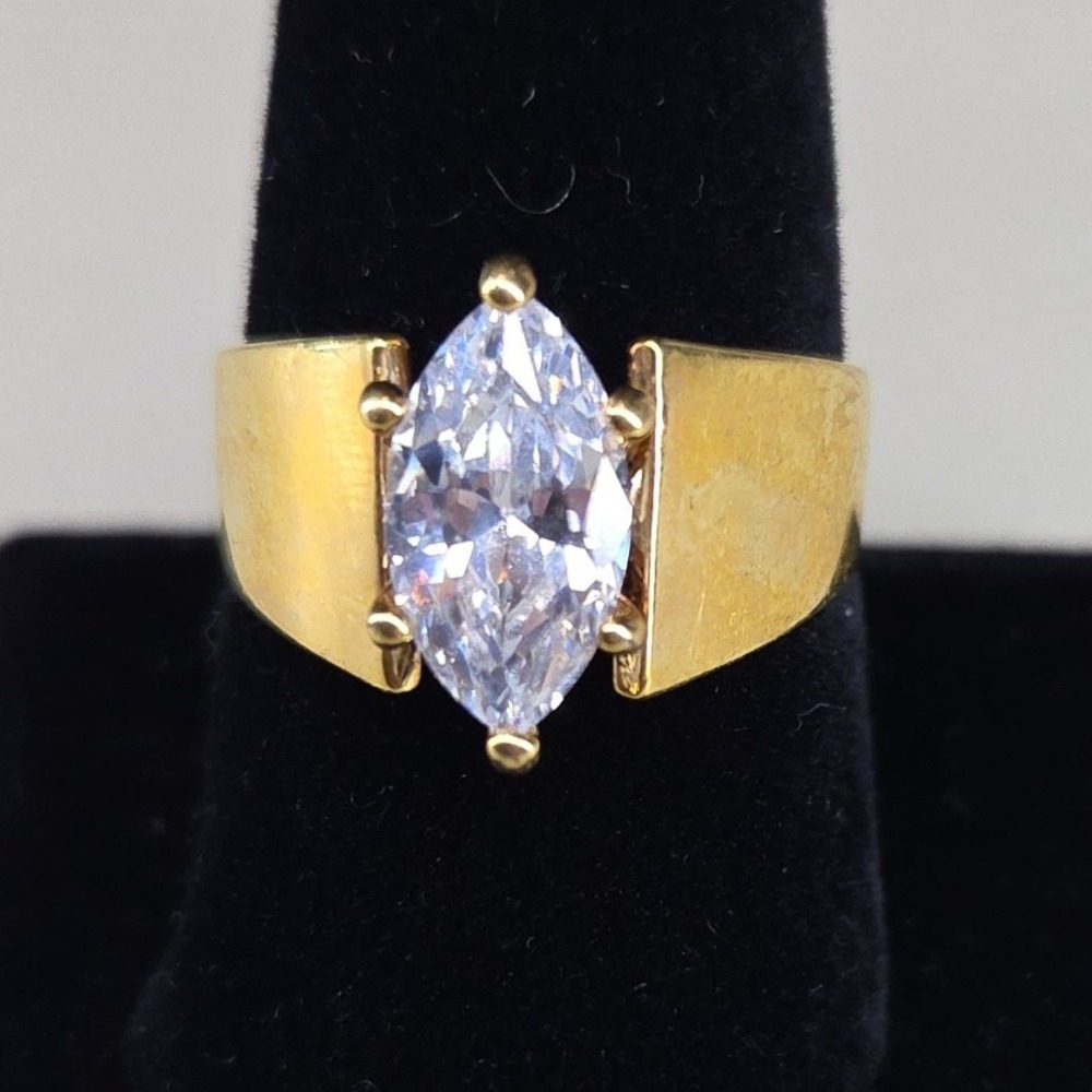 Vintage SETA Marquise Cubic Zirconia Gold Tone Wide Band Cocktail Ring Size 10